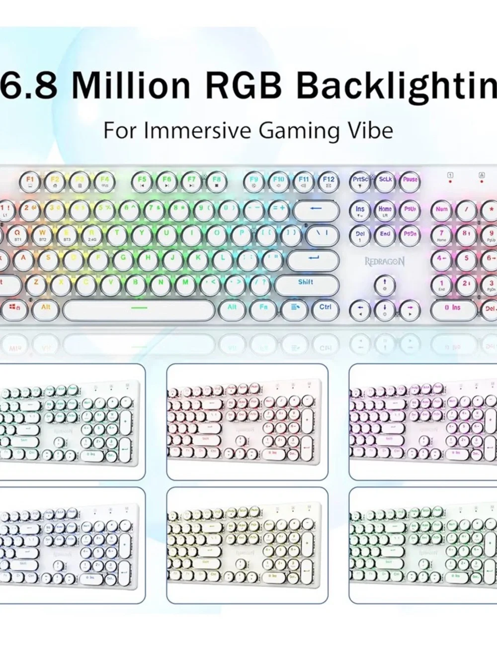 Flare Pro Wireless RGB Retro Round-Key Keyboard - White